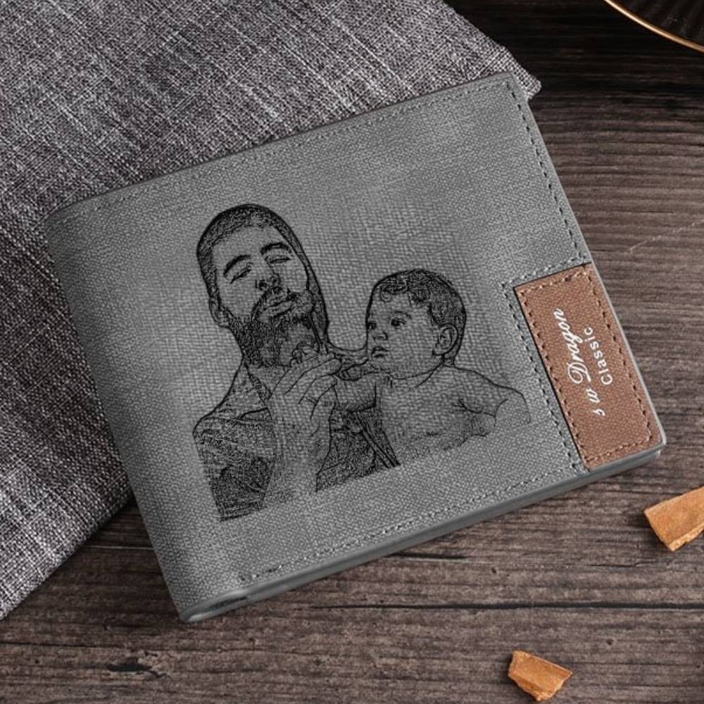 Personalised Leather Wallet Engraved Photo Short Purse Custom Folding Wallet Gifts For Him