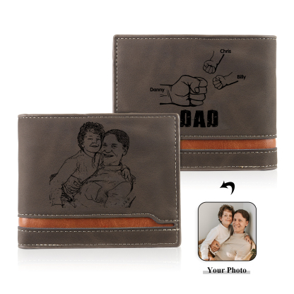 3 Names - Personalised Photo Custom Leather Men's Folding Wallet as a Father's Day Gift for Dad
