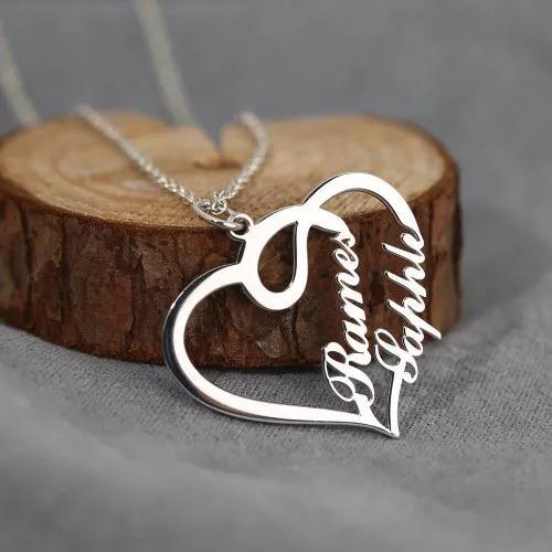 Personalised Heart Necklace Custom 2 Names Necklace Gift For Women