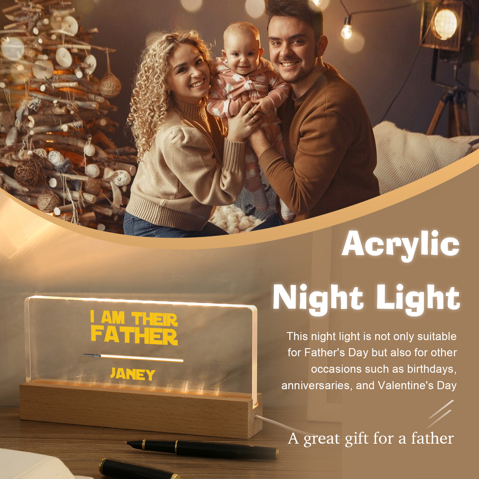 1 Name-Personalised Star Wars Logo Table Lamp-I am their dad-Father's Day Gift For Dad