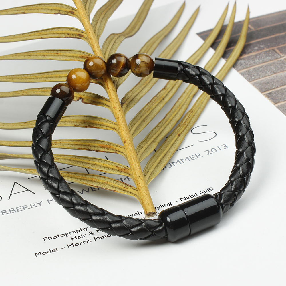 Tiger Eye Black Onyx Beaded Bracelet Men
