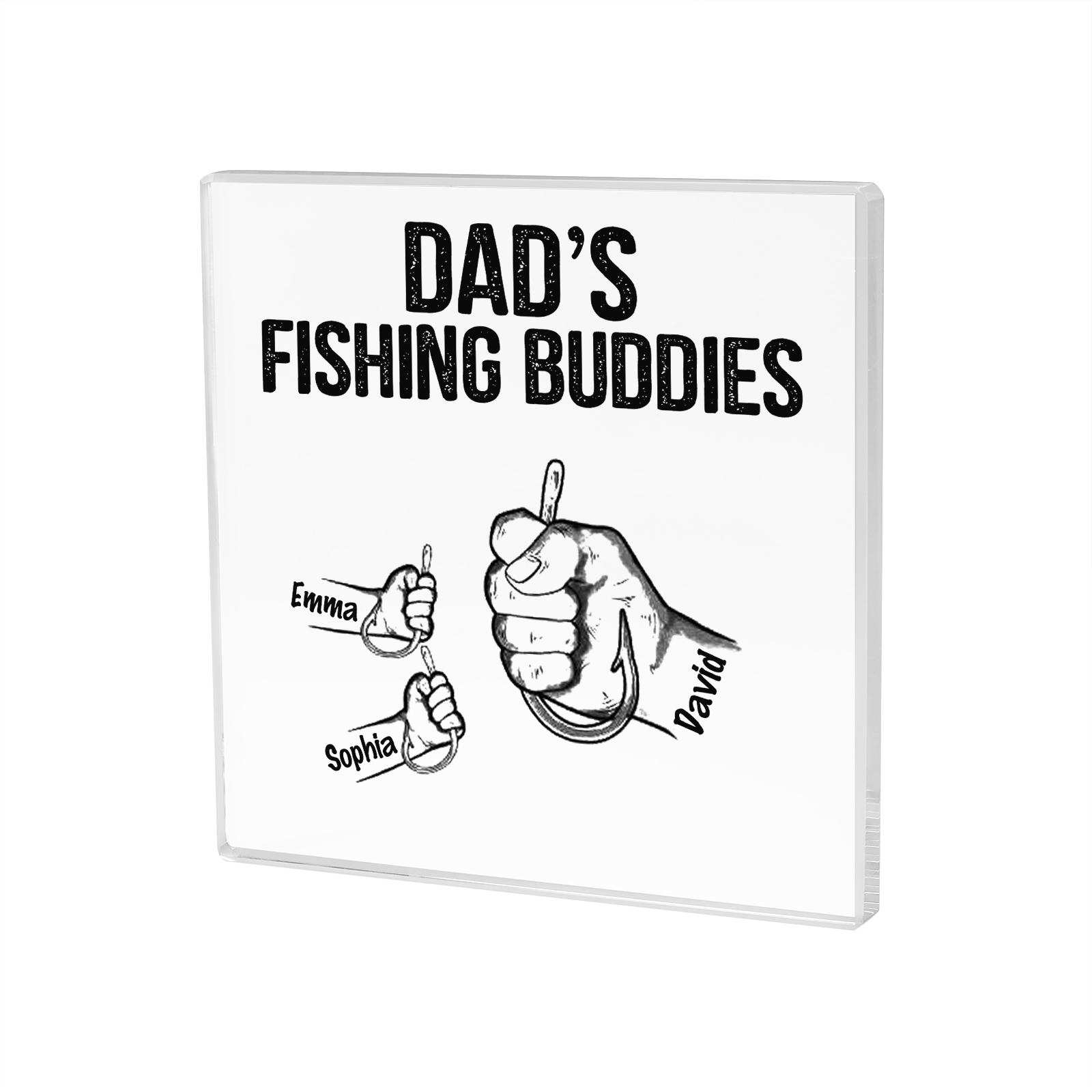 3 Names - Personalised Fishhook Fist Bump Pattern Family Acrylic Keepsake Customized Name Acrylic Home Decor Gift for Dad