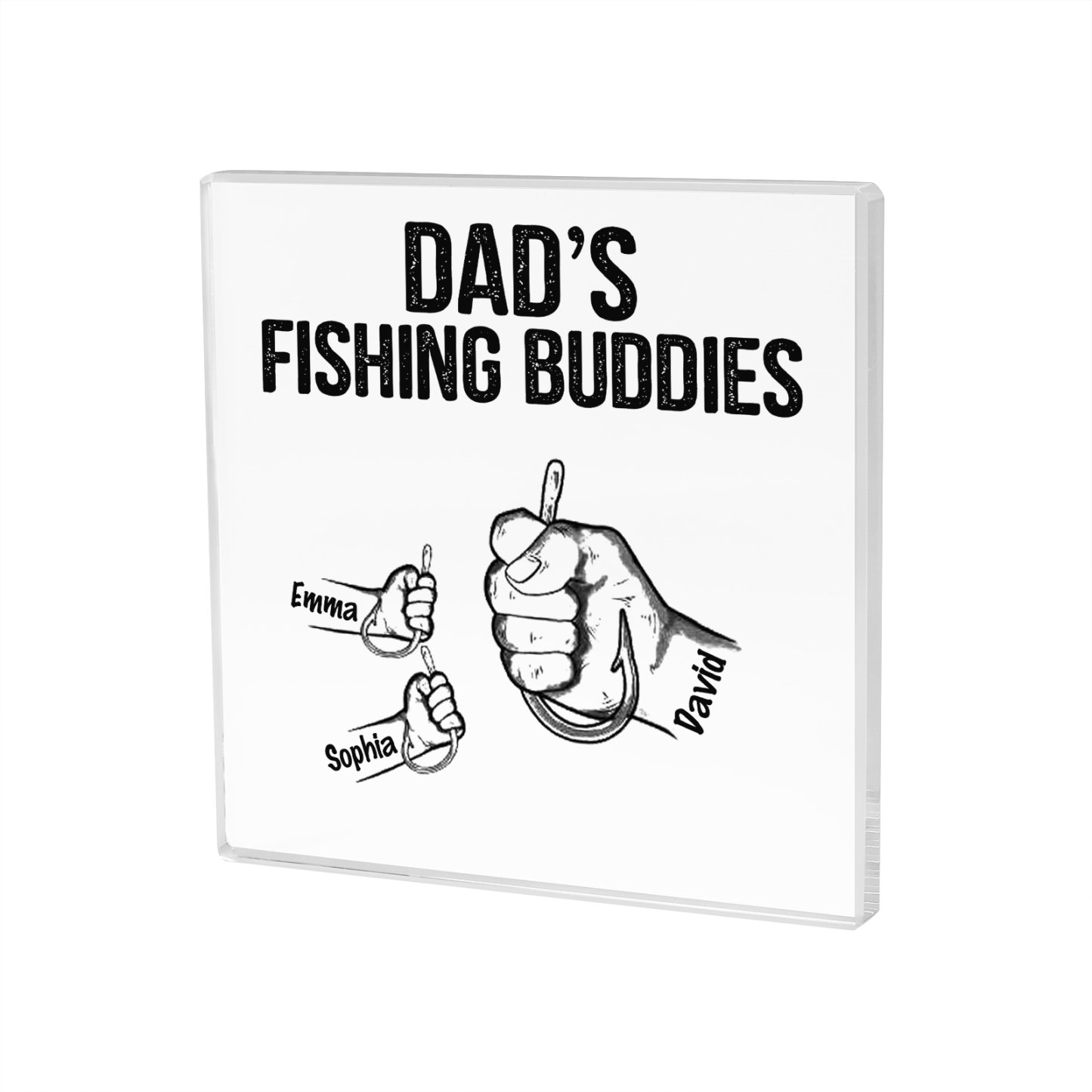 3 Names - Personalised Fishhook Fist Bump Pattern Family Acrylic Keepsake Customized Name Acrylic Home Decor Gift for Dad