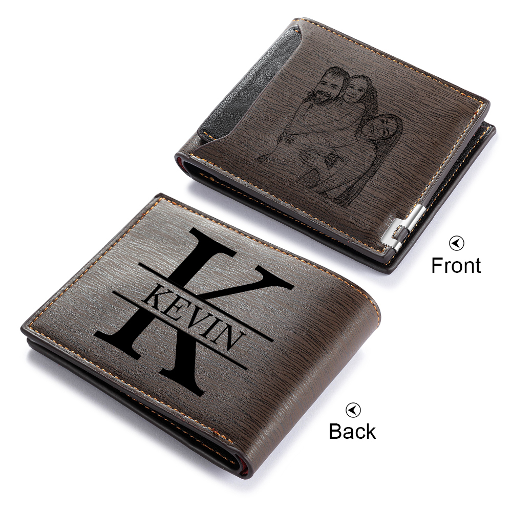 Personalised Leather Wallet Engraved Photo Short Purse Custom Folding Wallet Gifts For Him