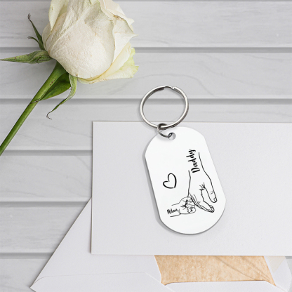 1 Name - Personalised Holding Hands Keyring with name and text Gift for Dad