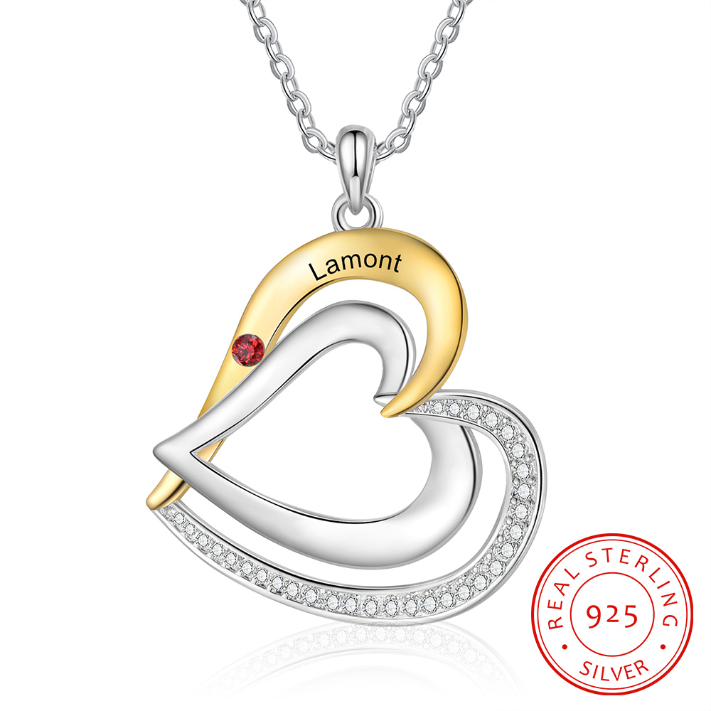 1 Name - Personalised Special Heart Necklace S925 Silver with Birthstone and Name Beautiful Gift for Her