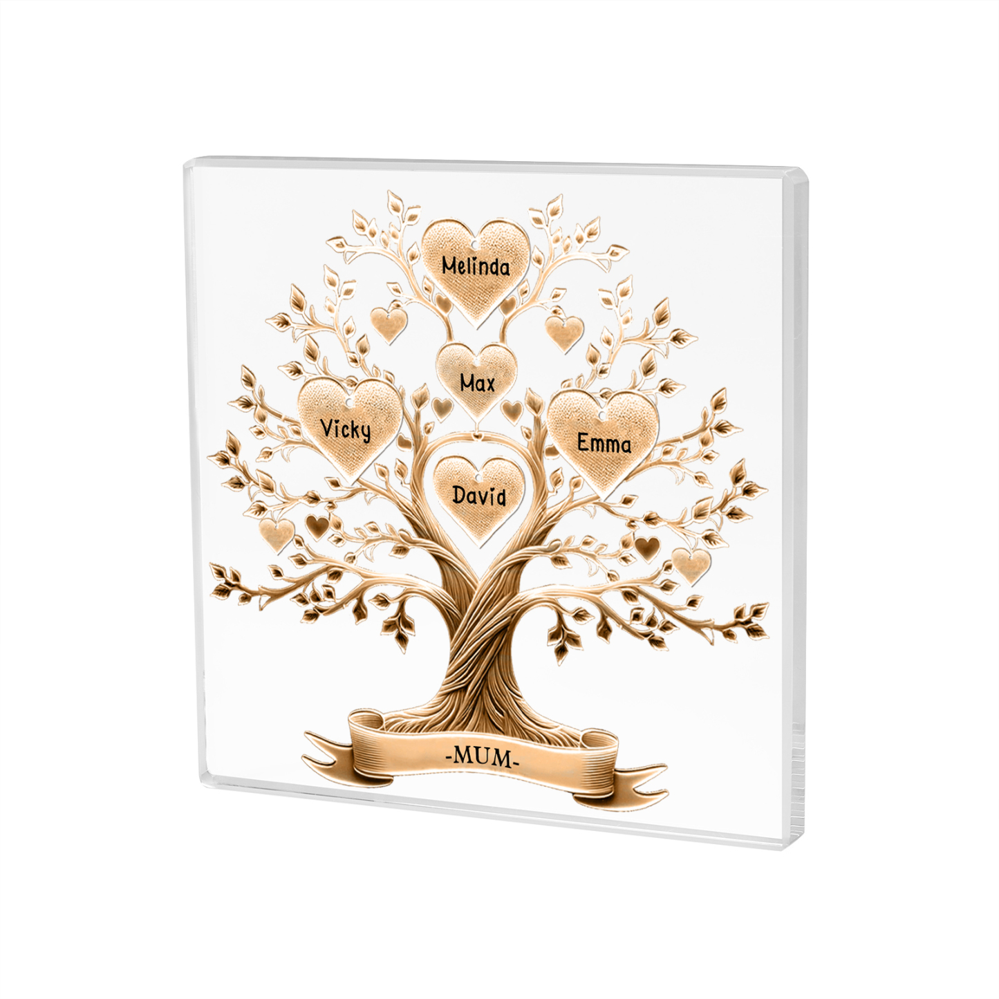 5 Names-Personalised Family Tree Acrylic Keepsake-Custom Text and Names-Acrylic Plaque Home Decoration Gift for Family/Dad/Grandad