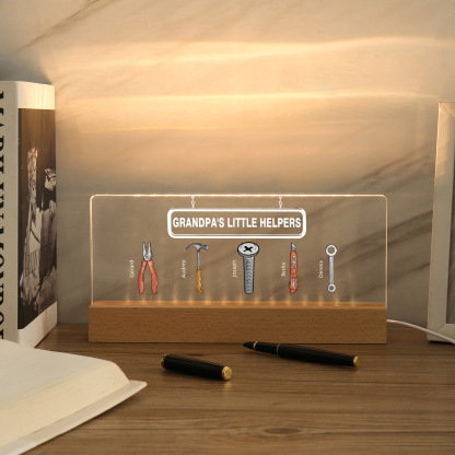 5 Names - Personalised Repair Tool Pattern Table Lamp Customized Text Father's Day Gift for Grandad/Dad