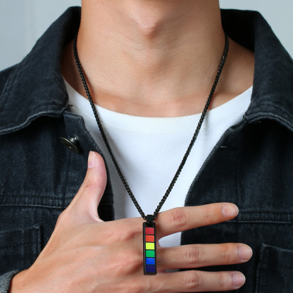 Rainbow Bar Necklace Cuban Chain LGBT Pride Gifts