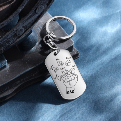 6 Names - Personalised Fist Bump Keyring Customized with Photo and Text Father's Day Gift for Dad