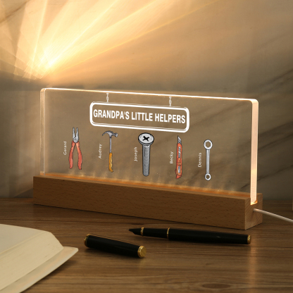 5 Names - Personalised Repair Tool Pattern Table Lamp Customized Text Father's Day Gift for Grandad/Dad