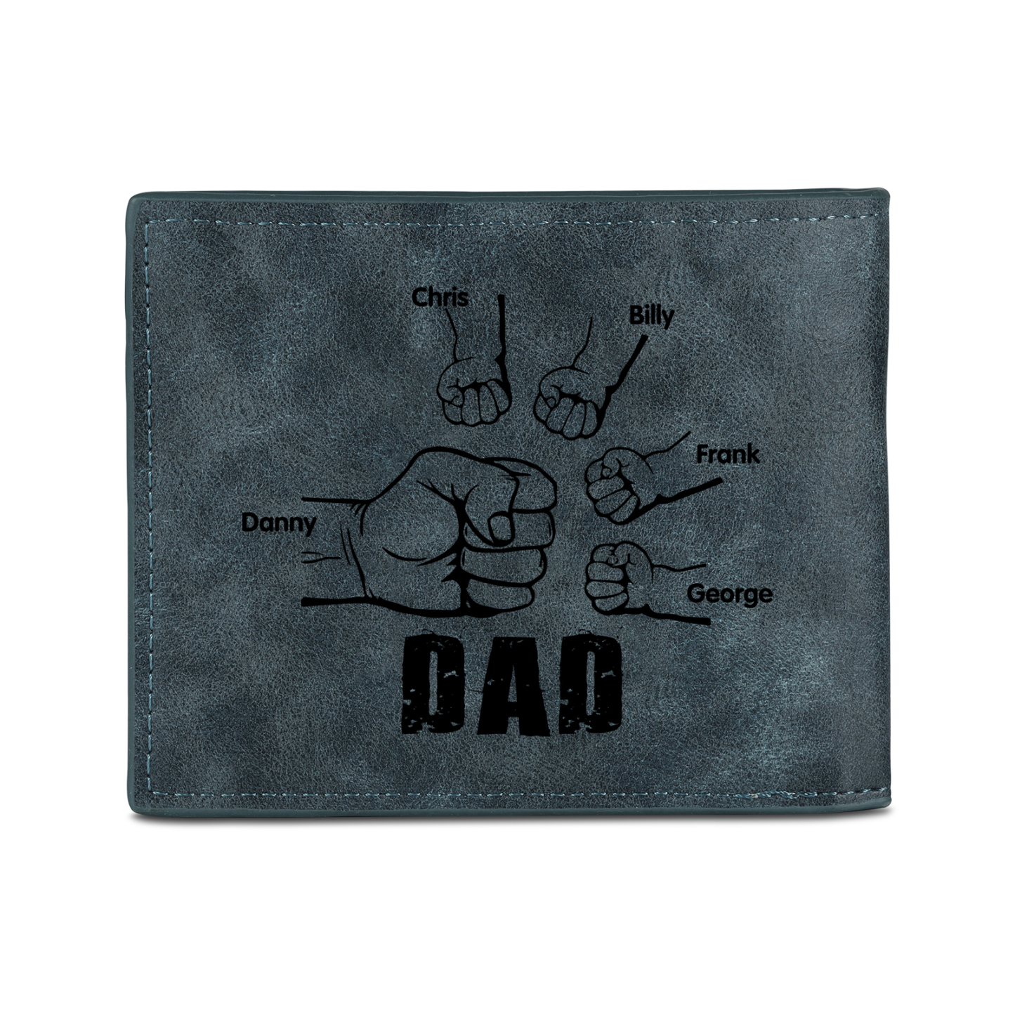 5 Names - Personalised Fist Bump Photo Custom Leather Men's  Wallet as a Father's Day Gift for Dad