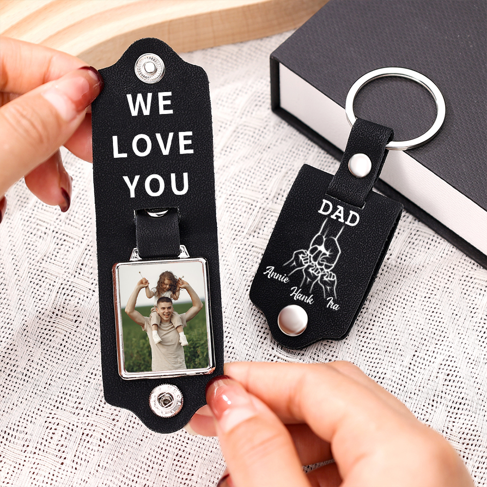 3 Names - Personalised Custom Photo Text Keyring Gift Custom Name for Dad