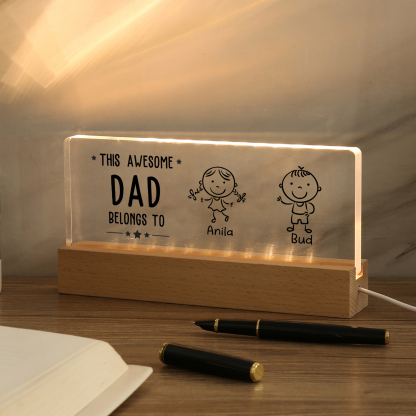 2 Names & Doll Gender - Personalised Lamp -This Awesome Dad  Belongs To - Father's Day Gift for Dad