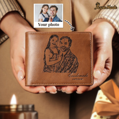 Personalised Leather Wallet Engraved Photo Short Wallet Gifts For Men