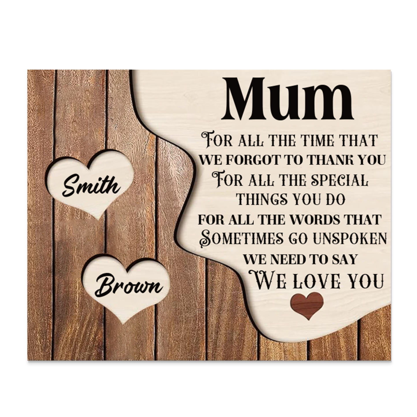2 Names-Personalised Mum Wooden Frame Custom Names Home Decoration - Mother's Day Gifts for Mum