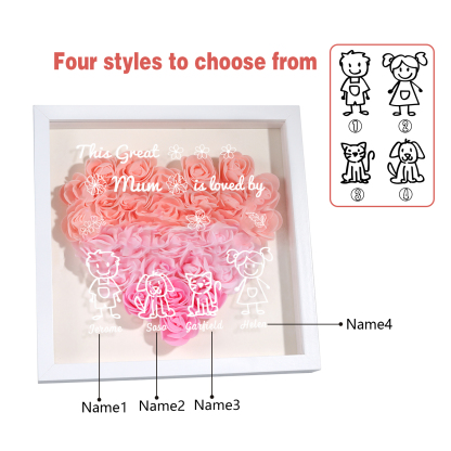 Personalised 3D Floral Shadow Box – Custom 4 Kids&Pets Names –This Great Mum Is Loved By- Gift for Mum, Nan & Loved Ones| Jessemade