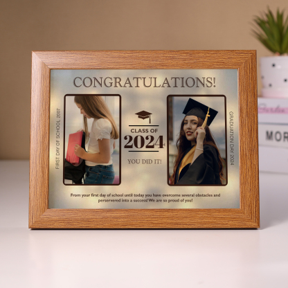 2024 Graduation Gift - Personalised 3 Year & 2 Photo & 1 Text Wood Frame Night Light LED Night Light Gift for Her/Him