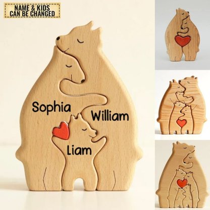 Personalised Wooden Bears Family Puzzle Custom 3 Names Gifts for Family