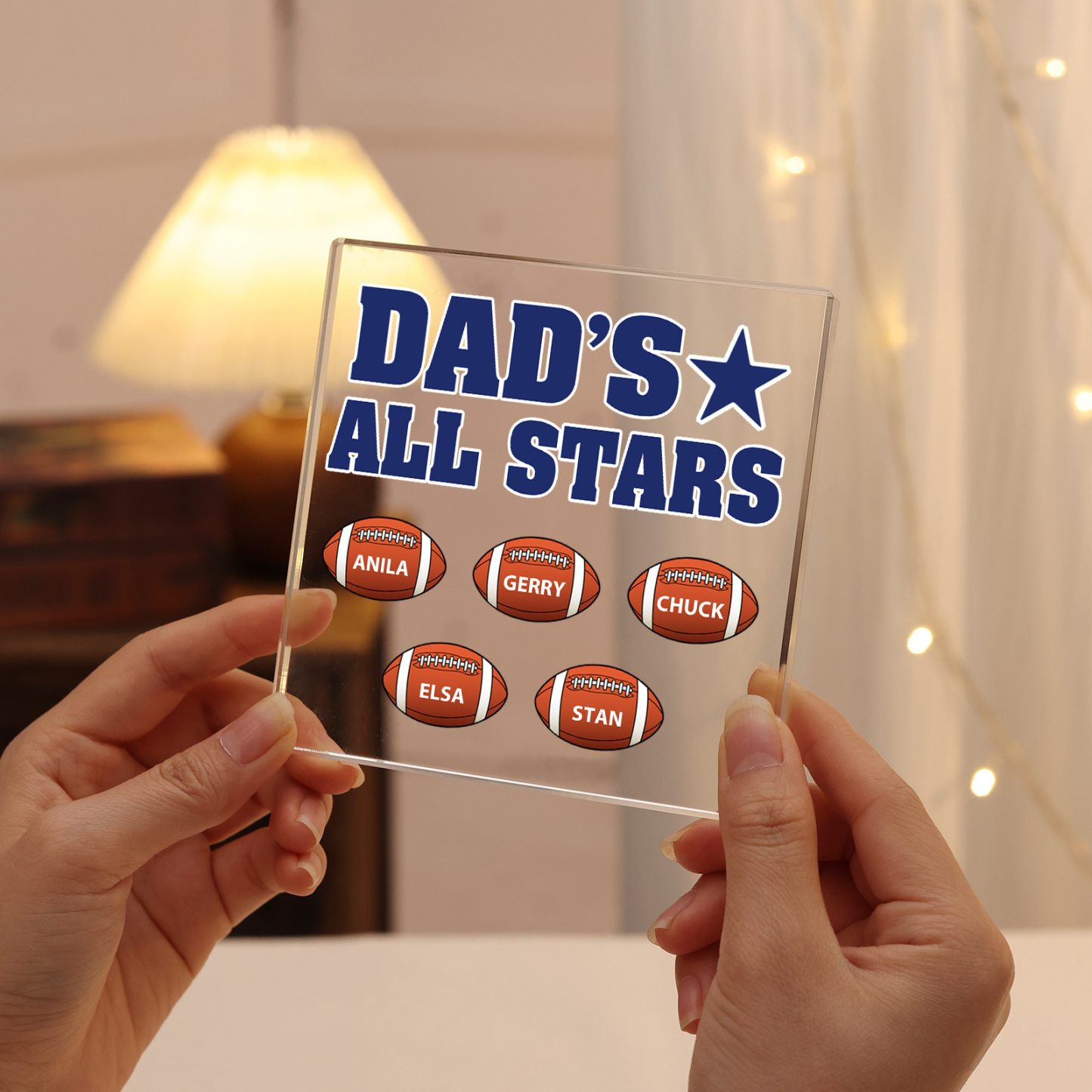 5 Names - Personalised Football Acrylic Keepsake Customized Name Acrylic Plaque Decoration Father's Day Gift for Dad
