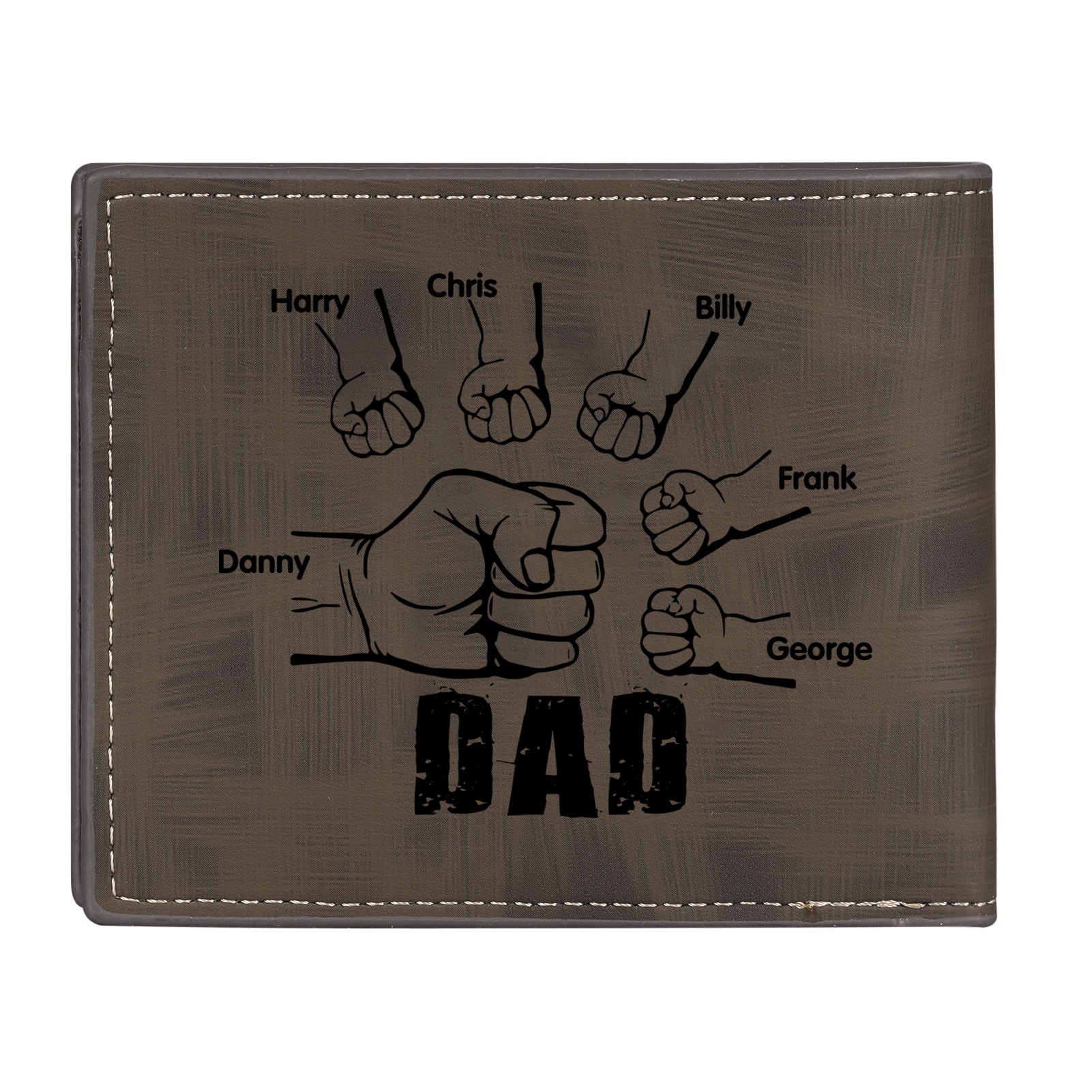 6 Names - Personalised Photo Custom Leather Men's Wallet as a Father's Day Gift for Dad