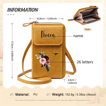 Custom Purse-Personalised Women's Leather Wallet Custom Letter & Name Mobile Phone Wallet Zipper Crossbody Bag