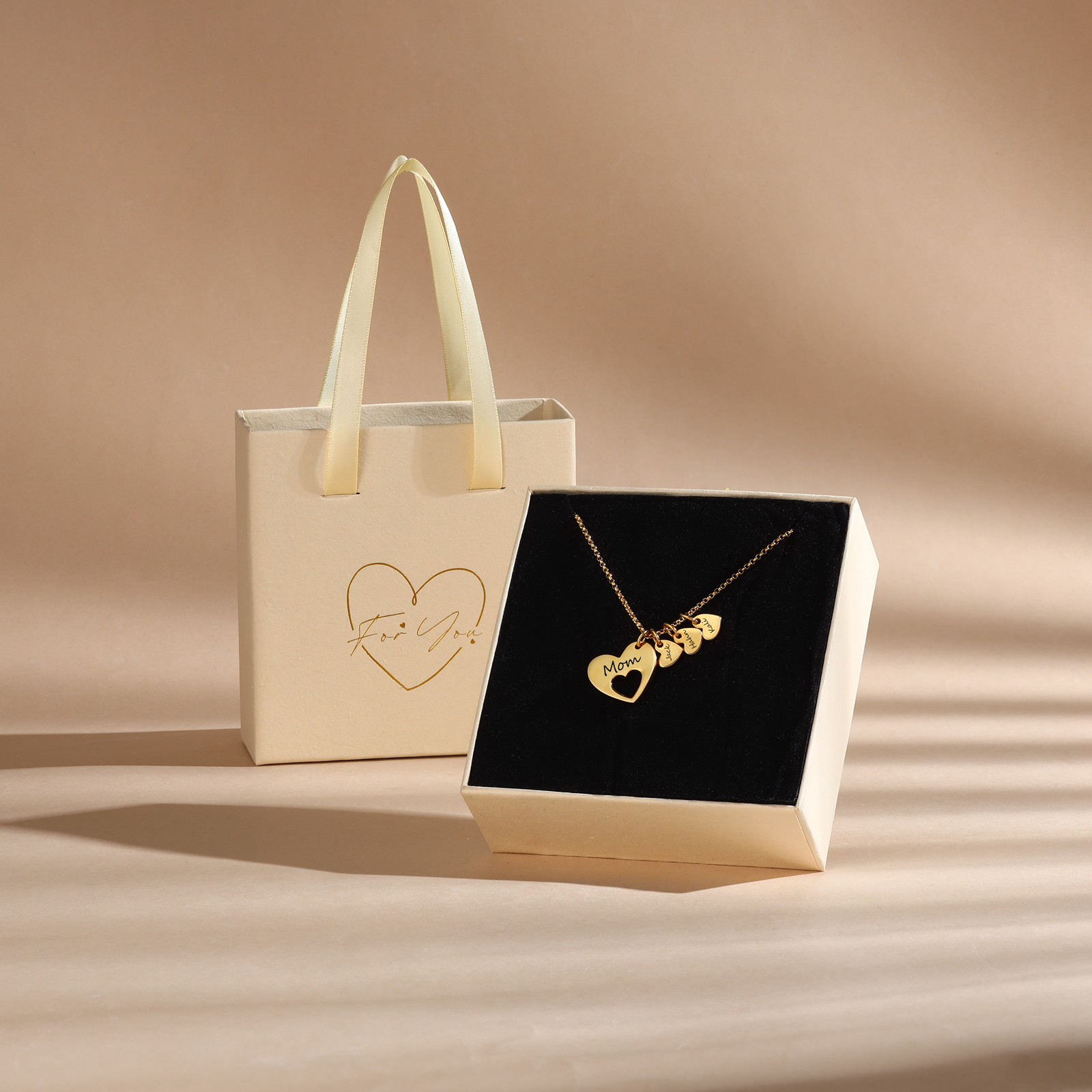 3 Names - Personalised Love Pendant Necklace with Gift Box Customized Name Gift for Her