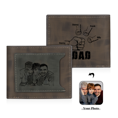 4 Names - Personalised Photo Custom Leather Men's Wallet as a Father's Day Gift for Dad