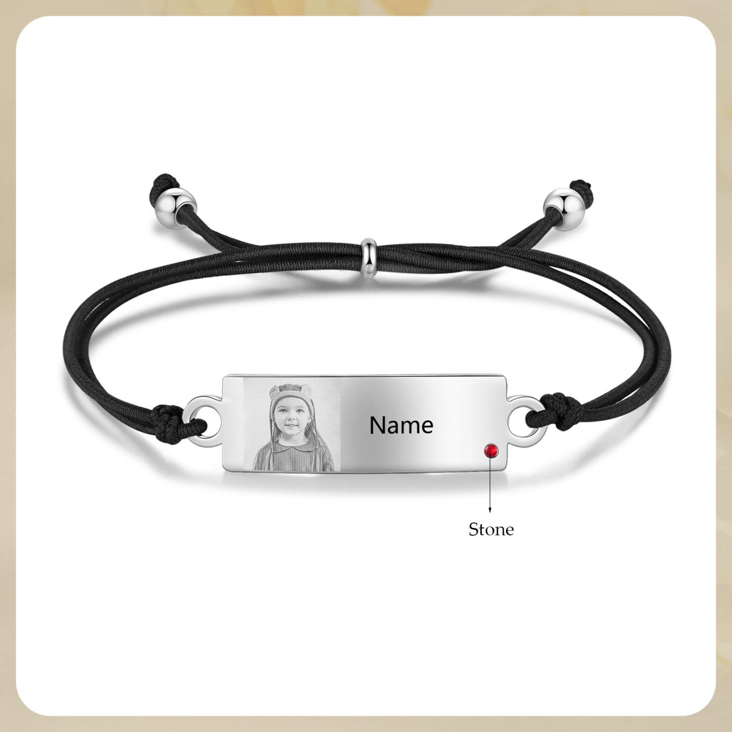Personalized Custom Photo & Name & Birthstone Elastic Rope Stainless Steel Bracelet Adjustable Back To School Gift For Children