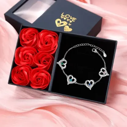 Personalised 1-7 Names Heart Bracelet Gift Set With Gift Box Birthstones Bangle For Her | Jessemade
