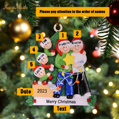 5 Names-Family Christmas Wooden Ornament Custom 5 Names Hanging Ornament Gifts For Family