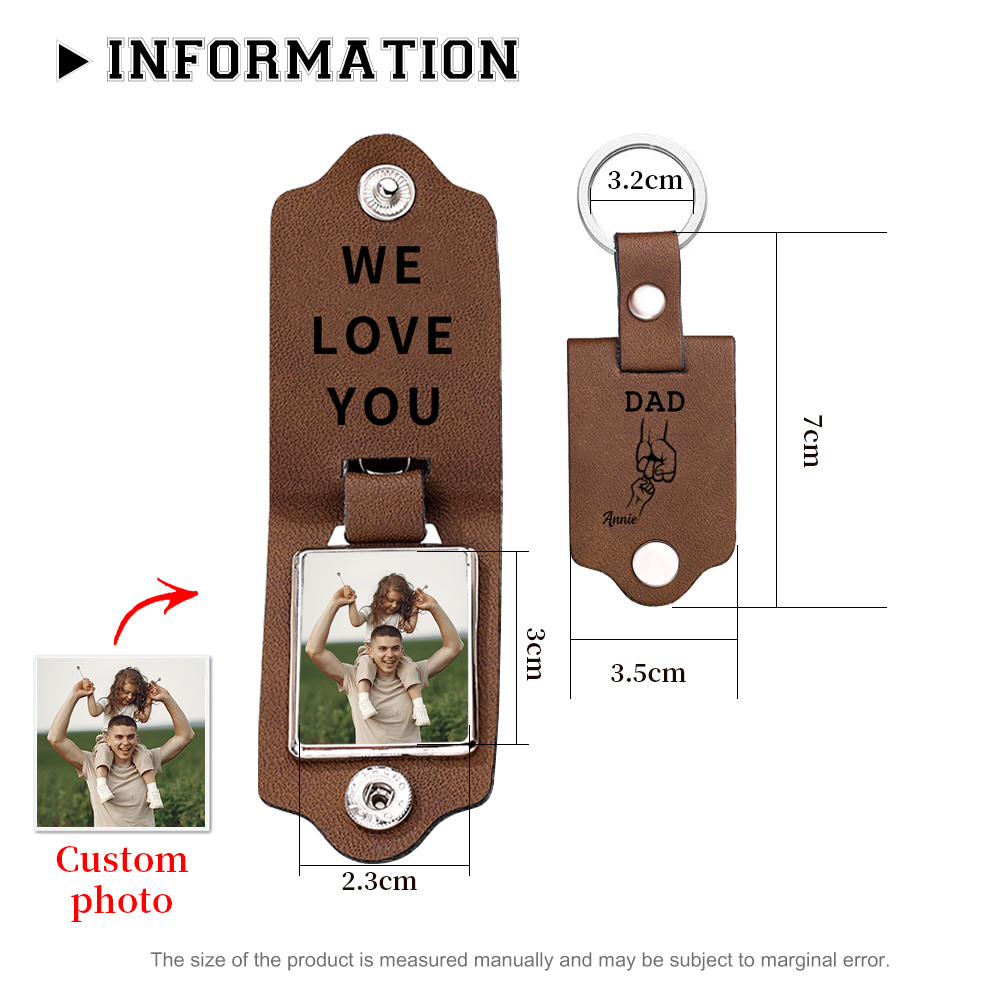 1 Name - Personalised Custom Photo Text Keyring Gift Custom Name for Dad