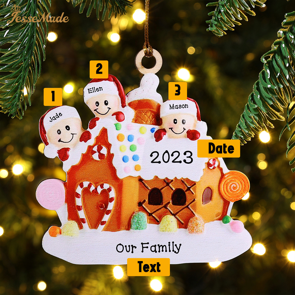 3 Names-Cookie House Christmas Ornament Custom 3 Names Hanging Ornament Gifts For Family