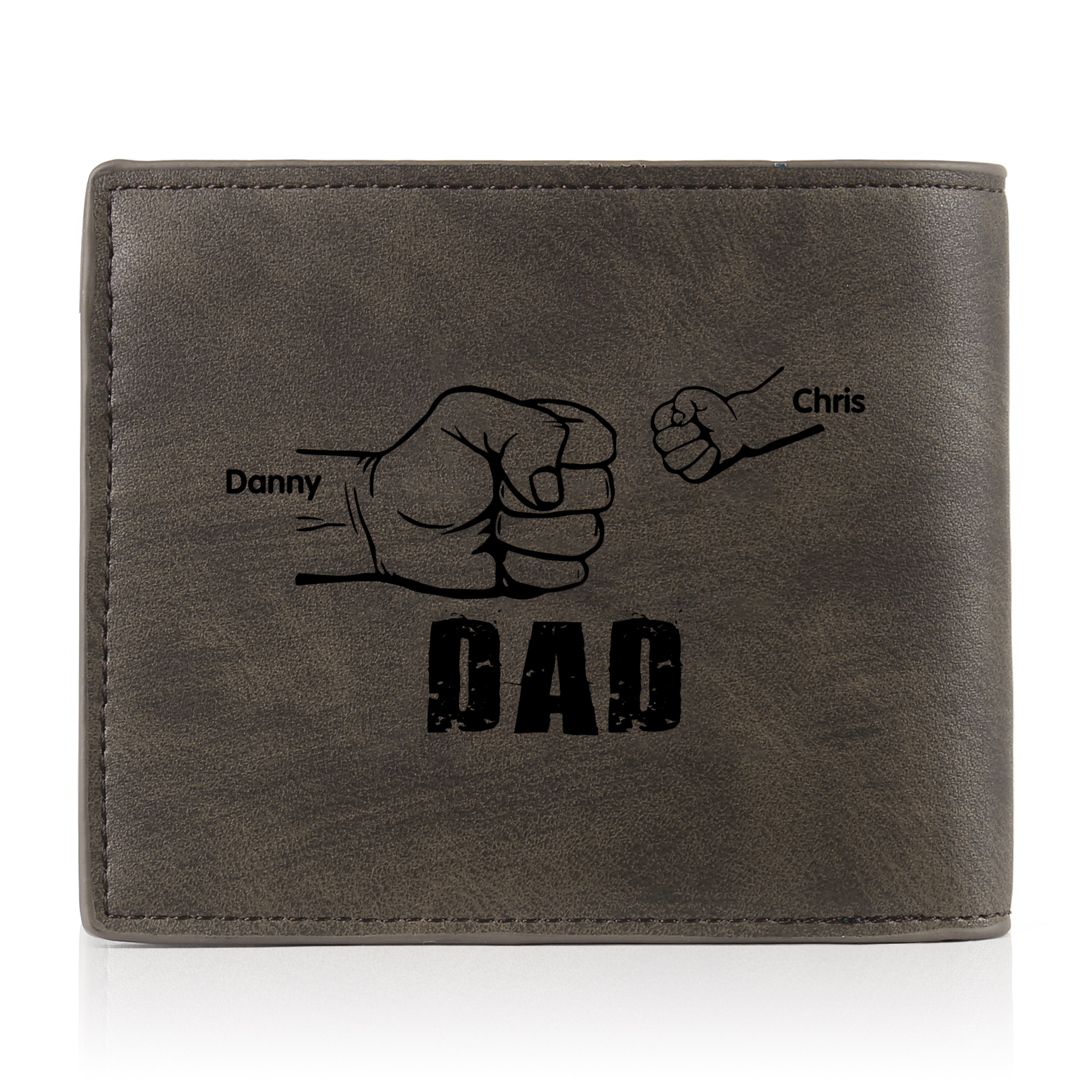 2 Names - Personalised Photo Custom Leather Men's Folding Wallet as a Father's Day Gift for Dad