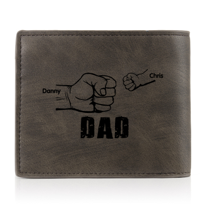 2 Names - Personalised Photo Custom Leather Men's Folding Wallet as a Father's Day Gift for Dad