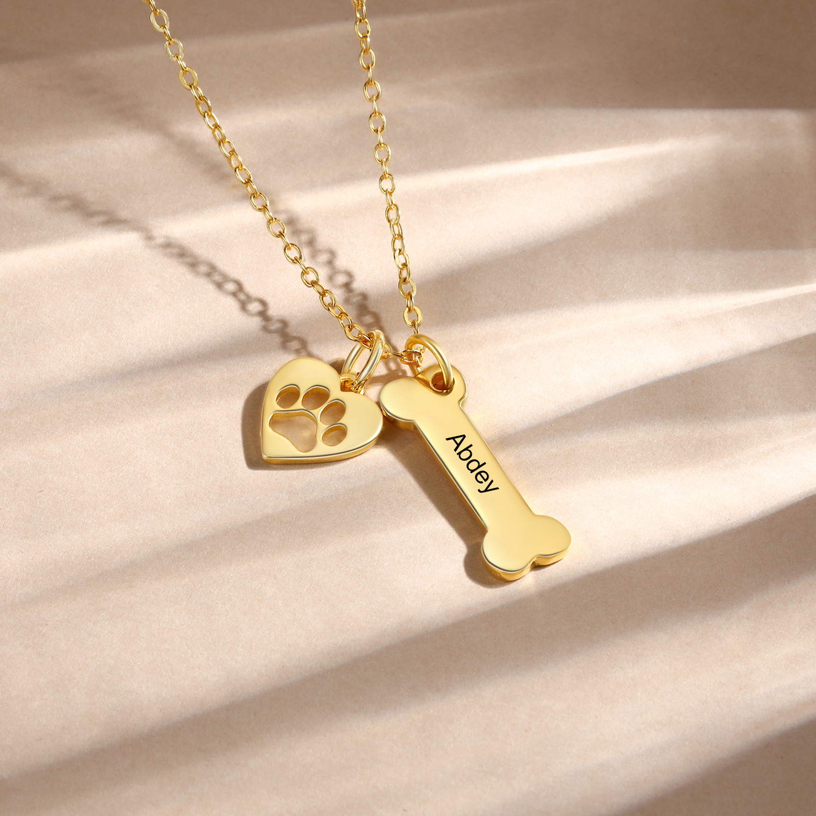 1 Name - Personalised Heart and Bones Charm Pendant Necklace, Custom Name Gift for Her