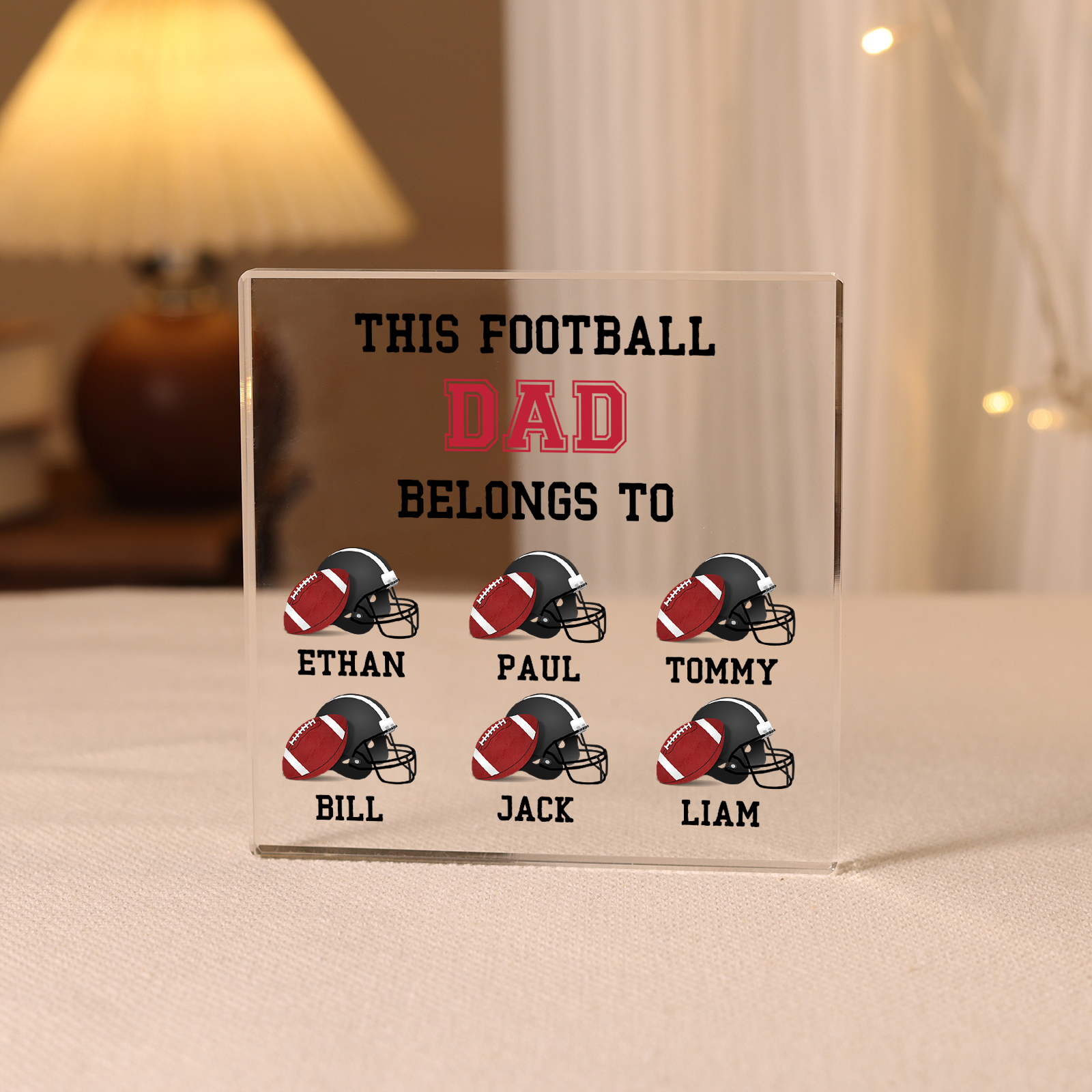 6 Names -Personalised Football Acrylic Keepsake Customized Name Acrylic Plaque Ornament Father's Day Gift for Dad