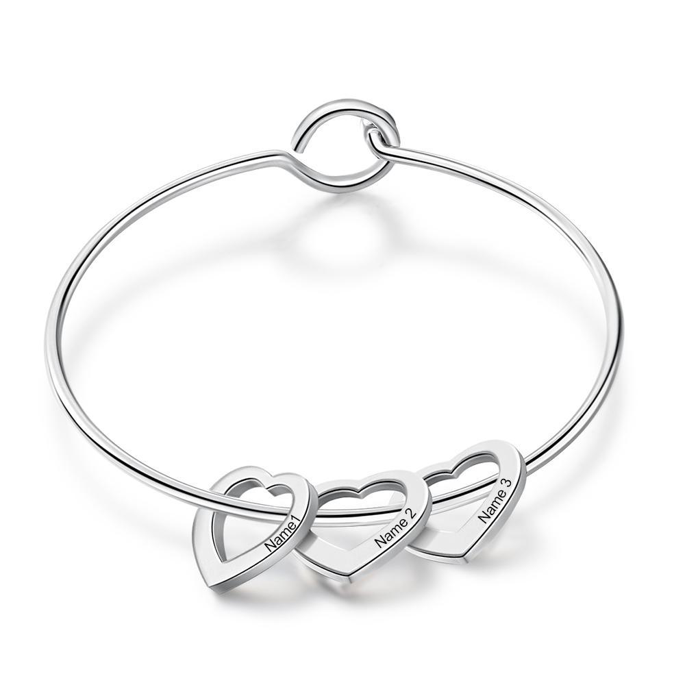 Personalised 6 Names Kids Bracelet Custom Engraved Heart Shaped Charm