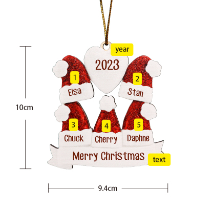 5 Names-Personalised Family Wooden Christmas Xmas Tree Decoration Ornament-Custom 5 Names And Text Hanging Ornament Gifts For Family