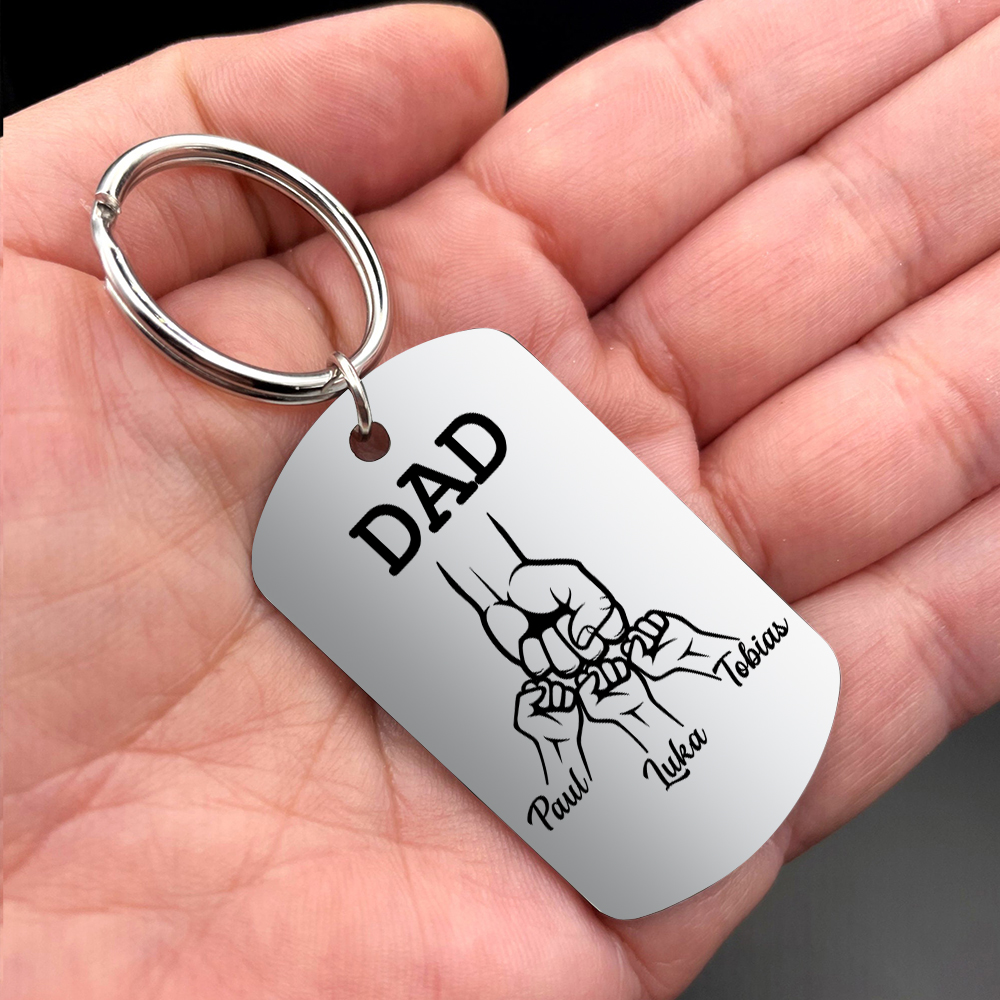 Custom Fist Bump Keyring Set With 1-5 Kids' Names Gift Card Gift Box For Dad