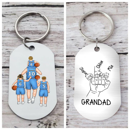 2-5 Names-Personalised Dad's Basketball Team Fist Keyring Custom Names Gift For Dad/Grandad