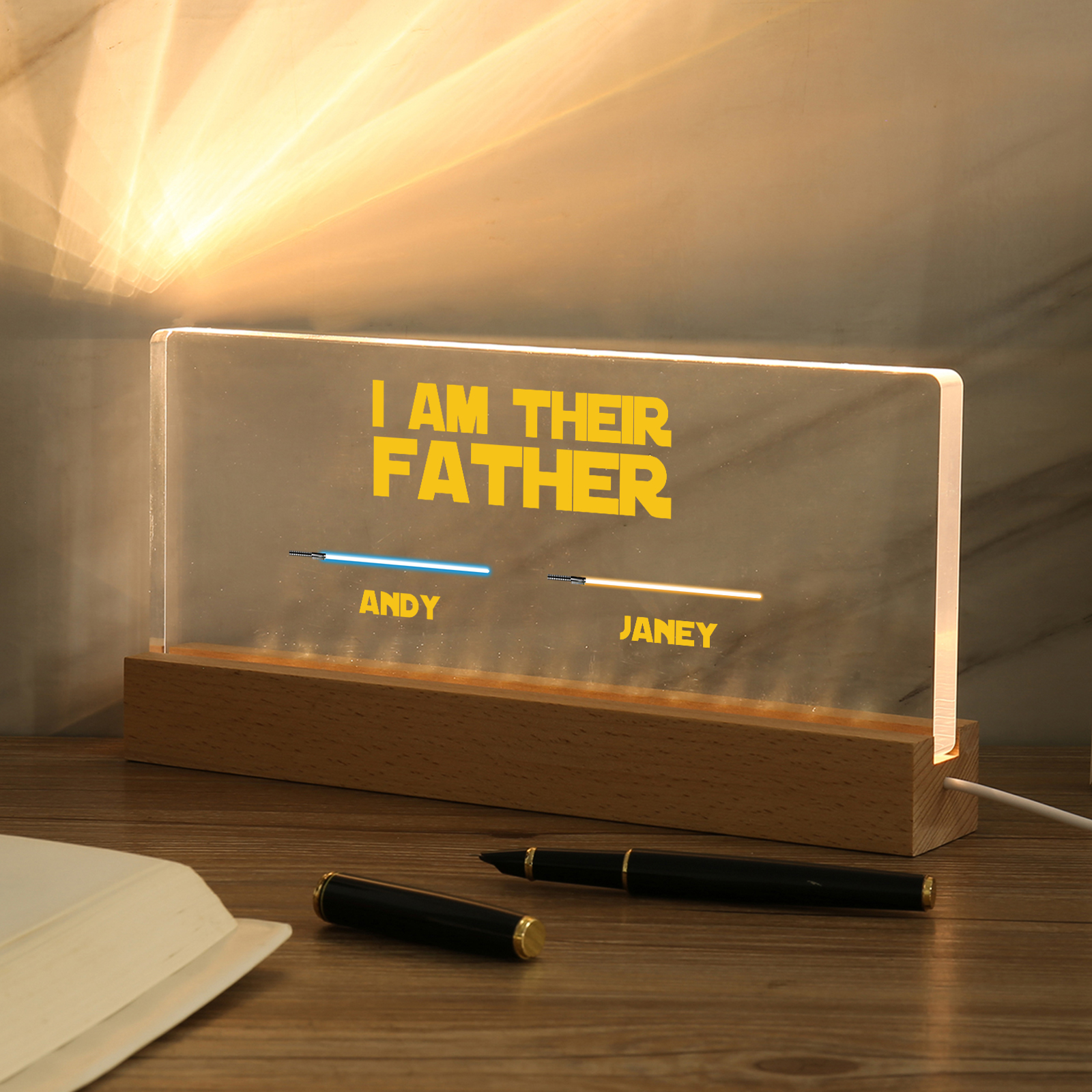 2 Names-Personalised Star Wars Logo Table Lamp-I am their dad-Father's Day Gift For Dad