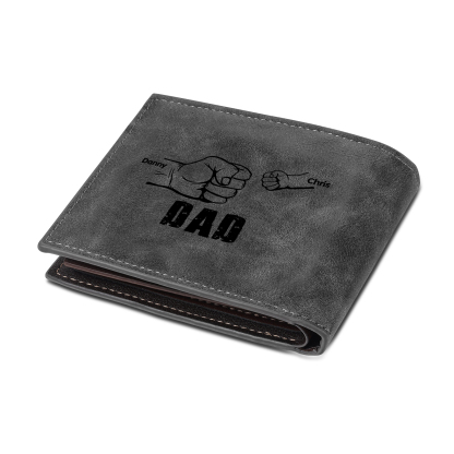 2 Names - Personalised Fist Bump Photo Custom Leather Men's  Wallet as a Father's Day Gift for Dad