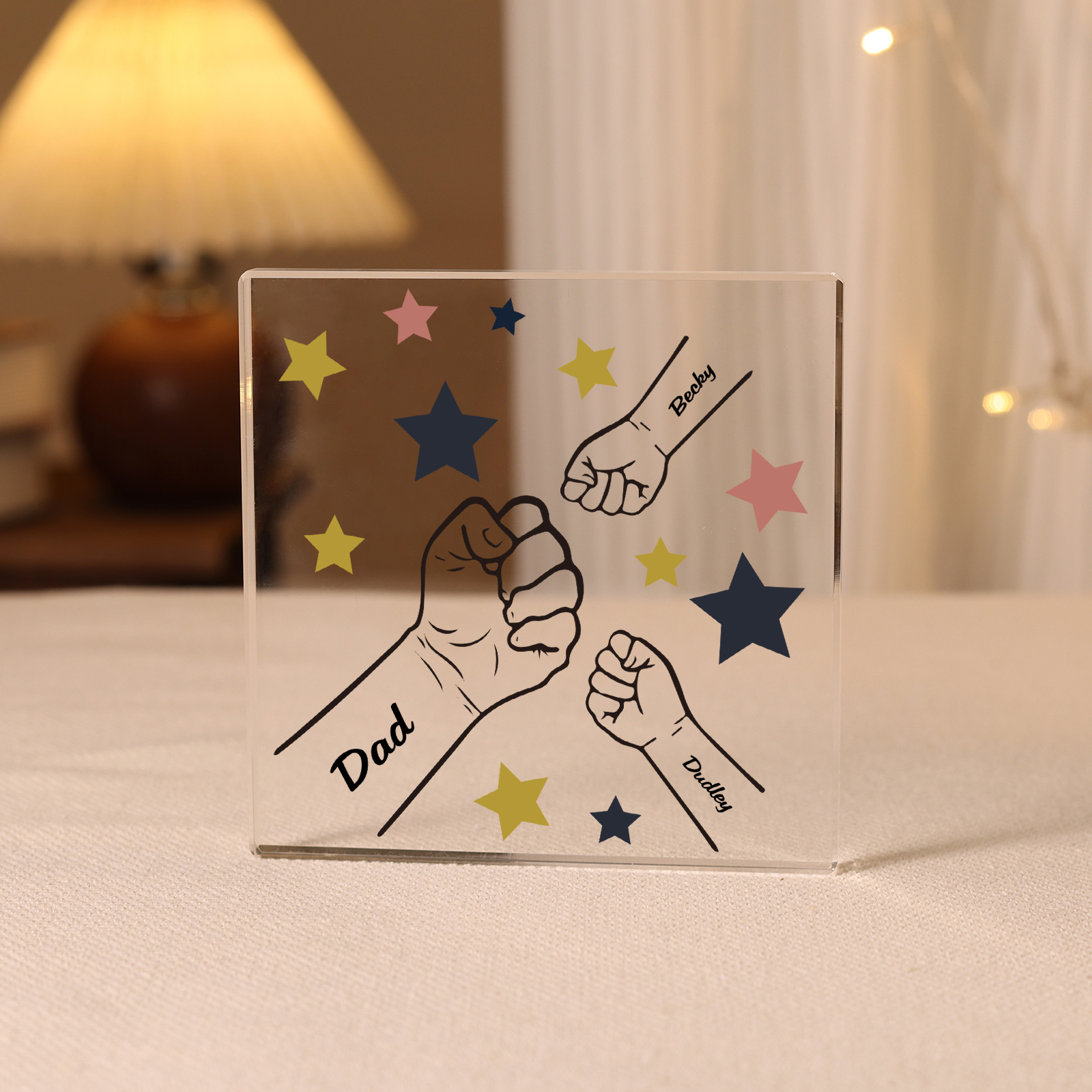 3 Names - Personalised Fist Bump Family Acrylic Keepsake Customized Name Acrylic Home Decor Gift for Dad