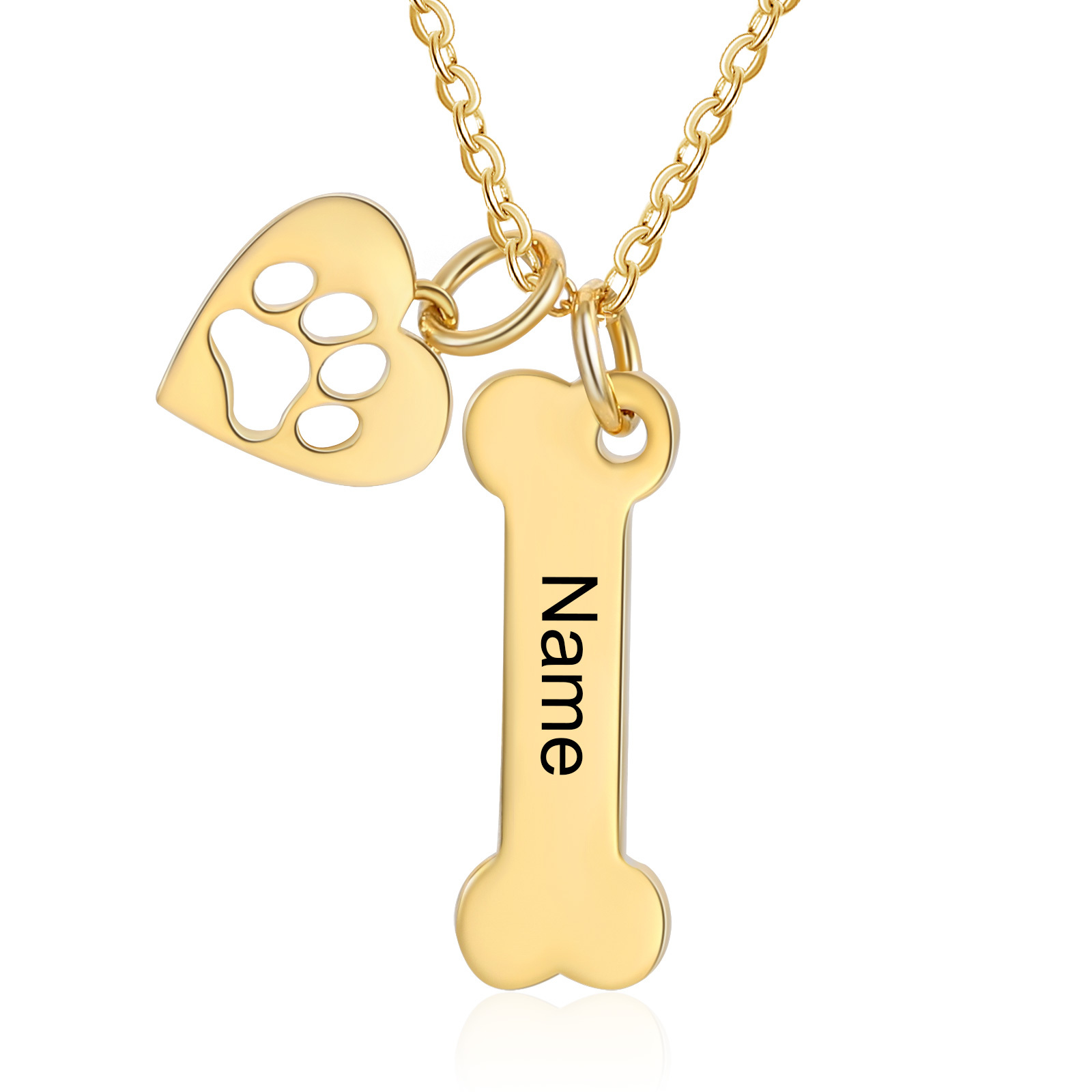 1 Name - Personalised Heart and Bones Charm Pendant Necklace, Custom Name Gift for Her