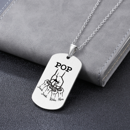 5 Names-Personalised Dad Photo Fist Stainless Steel Necklace-Custom Names and Photo Necklace for Father/Grandad