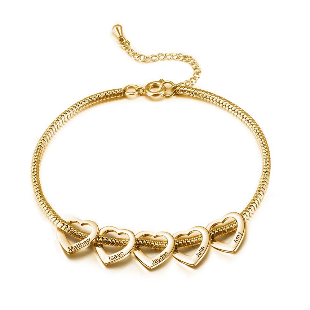 Personalised Love Anklet with 5 Heart Charms Engraved Name Anklet Gifts for Her