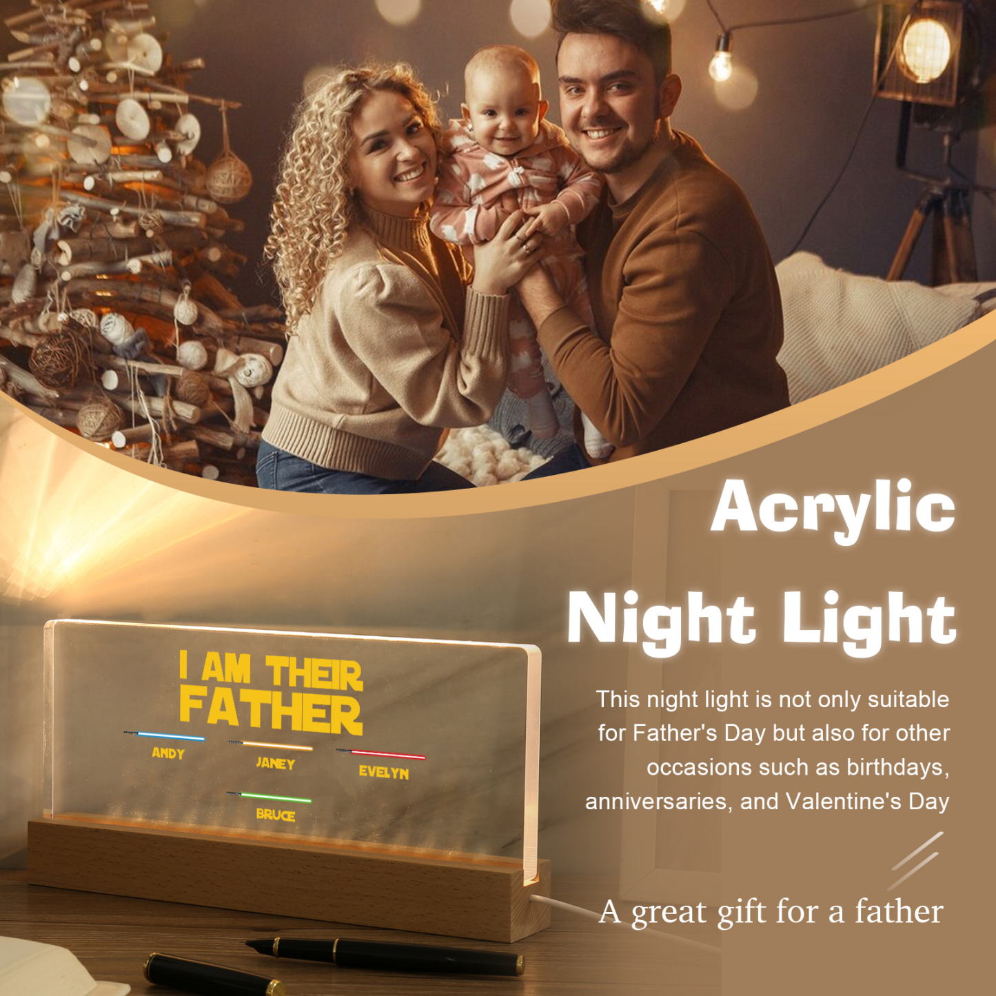 4 Names-Personalised Star Wars Logo Table Lamp-I am their dad-Father's Day Gift For Dad