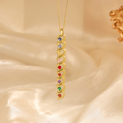 9 Names-Personalised Birthstones Necklace Set With Rose Gift Box-Custom Cascading Pendant Necklace Engraving 9 Names Gifts for Her