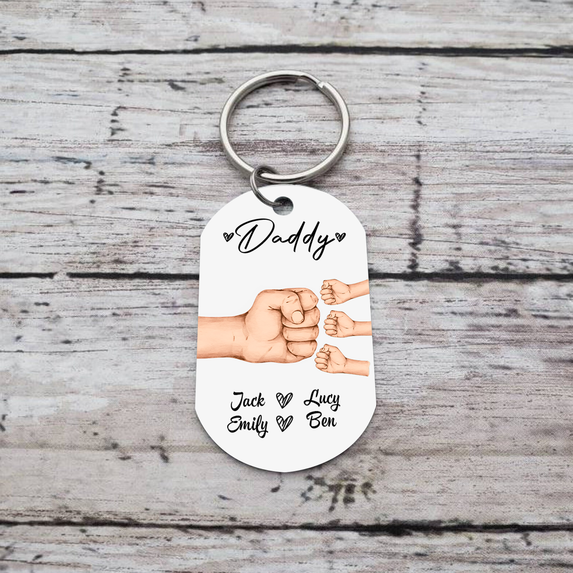 4 Names - Personalised Custom Fist Bump Keyring Gift Custom Name for Dad